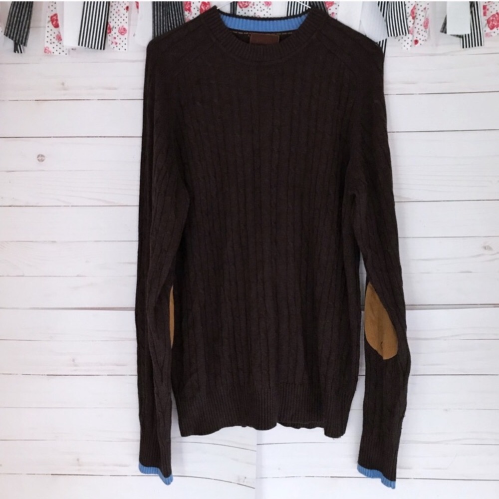 Born Silk Cashmere Cable Knit Elbow Patch Sweater